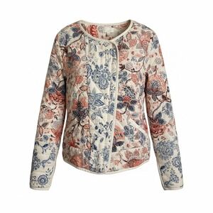 LOFT Floral Quilted Moto Jacket sz 12 Long Sleeve Patchwork Lyocell Cottagecore